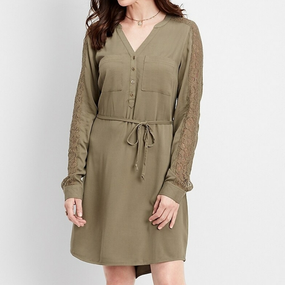 NWT Maurices Crocheted Sleeve Tie Front Dress - Picture 1 of 3